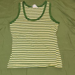 VINTAGE Chrysanthemum Brand Tank Top Shirt Size M Cotton Green Yellow Stripe