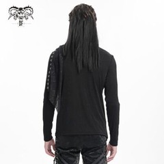 Devil Fashion Men Black Gothic Punk Chain Asymmetric Fitted Long Sleeve T-Shirt