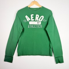Vtg Y2K Aeropostale Mens Thermal Shirt Large Green Waffle Knit Skater Grunge
