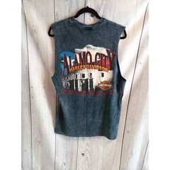 VTG Alamo City Harley Blue Mineral Wash Cut-Off Muscle Tank Hat Skull Men Medium