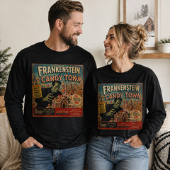 Frankenstein Candy Town 8mm Film Shirt Unisex Retro Halloween Long Sleeve Tee