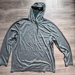 Reel Life Long Sleeve Polyester Hooded Shirt Heather Green Wave Back Print Sz XL