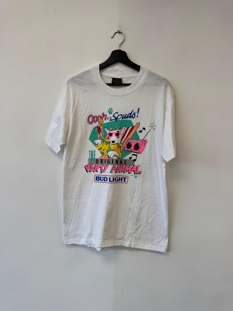 Vintage Bud Light Spuds MacKenzie Shirt Medium White Party Animal Beer 80s