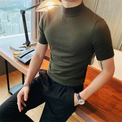 Knitted T-shirt men’s stretch turtleneck top Tight-fitting underneath a t-shirt