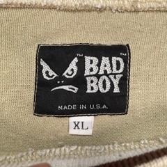 Vintage Bad Boy Shirt Mens XL Beige Ringer Crewneck Logo Knit Tee Made USA 90s