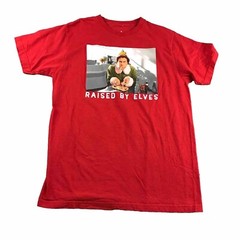 Elf Shirt Mens Large Red Cotton Crew Neck Short Sleeves Raised By Elves Tee