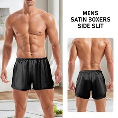GENEMEN Mens Satin Boxers 3 Inch Inseam Silk Shorts Sexy Large, Black