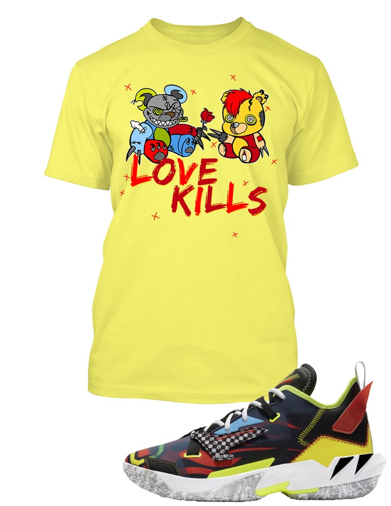 Mens Yellow Hip Hop Sneaker Love Kills Tee Shirt To Match Sneakers Street Wear