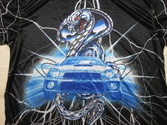 Vintage Y2K No Boundaries AOP Sheer Satin T Shirt Men’s (L) Car Cobra Lightening