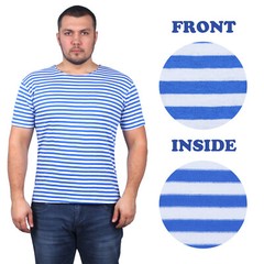 Men’s Striped Short Sleeved T-Shirt 100% Cotton Light Blue Original Telnyashka