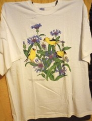 Goldfinch + Bachelors Buttons NEW Bird t-shirt XXL, L, M adult Liberty Graphics