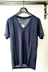 ALESSANDRINI DUTC0017 JLI0002 White Blue Black V Neck Linen T-Shirt