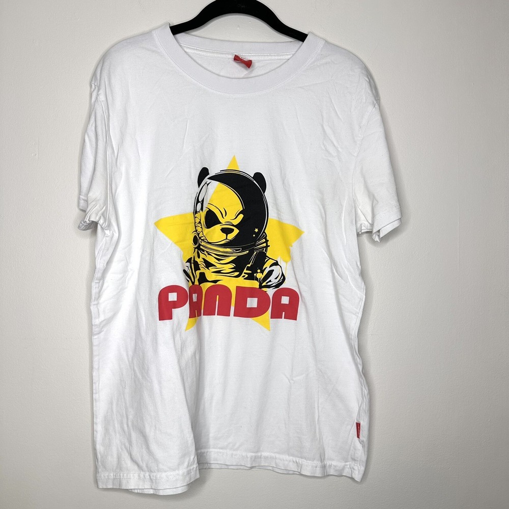 Panda T shirt Lushanghai Astronaut Mens 100% Cotton Large Star Yellow Bear Tee