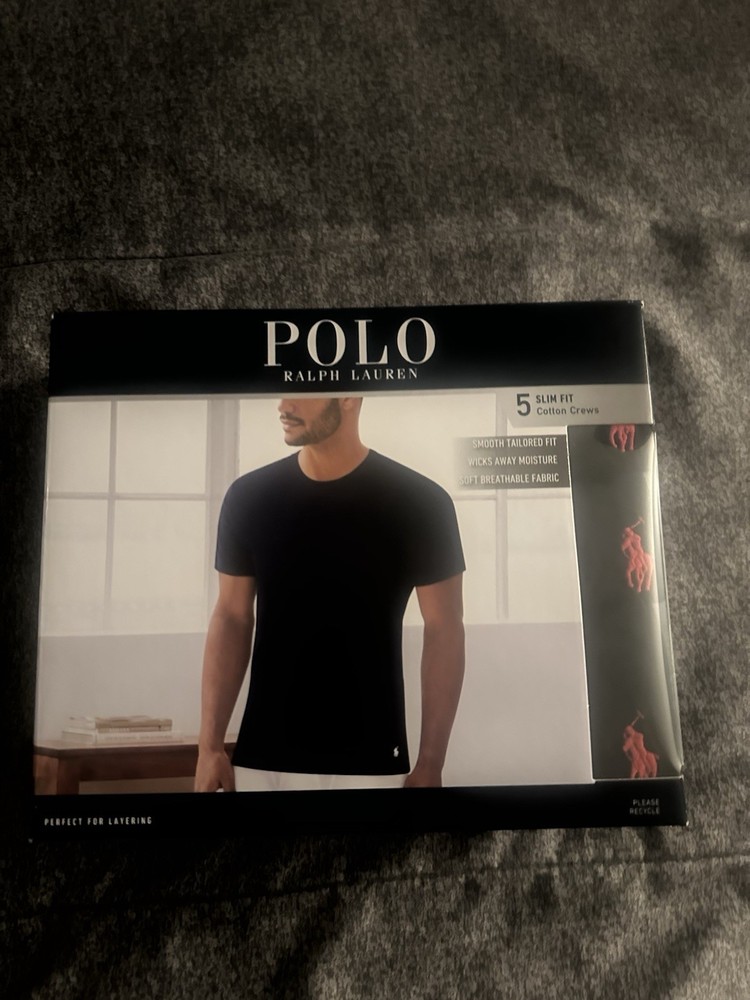 Polo Ralph Lauren Men’s Black Slim Fit Crew-Neck 5 Pack T-Shirts, Large