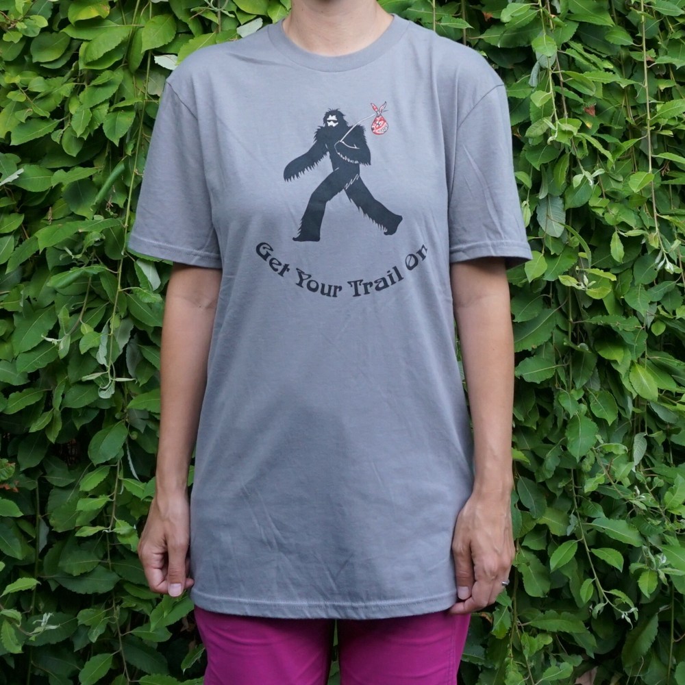 Beau Sass “Get Your Trail On” Hiking Sasquatch Big Foot Yeti T-Shirt 100% Cotton