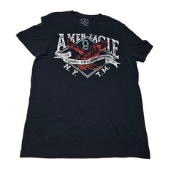 American Eagle Mens Navy Graphic Tee L Athletic Fit Americana Biker Patriotic