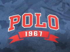 POLO RALPH LAUREN POLYESTER T-SHIRT NAVY BLUE, RED & WHITE Sz MEDIUM, M