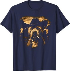 Pit Bull Western Graphic Cowboy Dog Smoking T-Shirt
