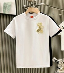 Men’s Luxury Koi Fish Embroidered Cotton T-Shirt Casual Short Sleeve Slim Fit Te