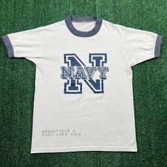 True Vintage US Naval Academy Stenciled Tag Navy Ringer T-Shirt M White 80s