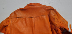Vtg Bates Leather Motorcycle Racing Jacket Harley Orange w Stripes 1960’s L Cafe