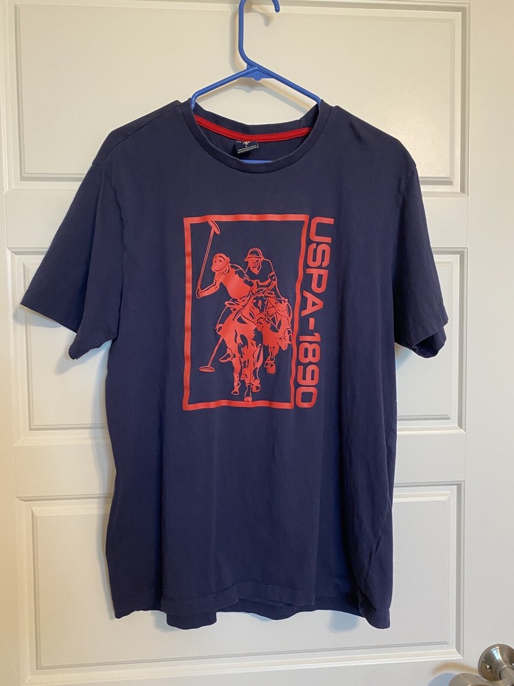 US POLO ASSN T-SHIRT Red Logo USPA-1890 Navy Blue size L Large Tee