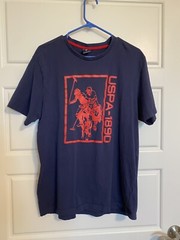 US POLO ASSN T-SHIRT Red Logo USPA-1890 Navy Blue size L Large Tee