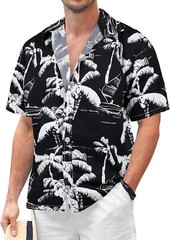 Mens Button Down Hawaiian Floral Shirt Casual Beach Vacation Tropical Top