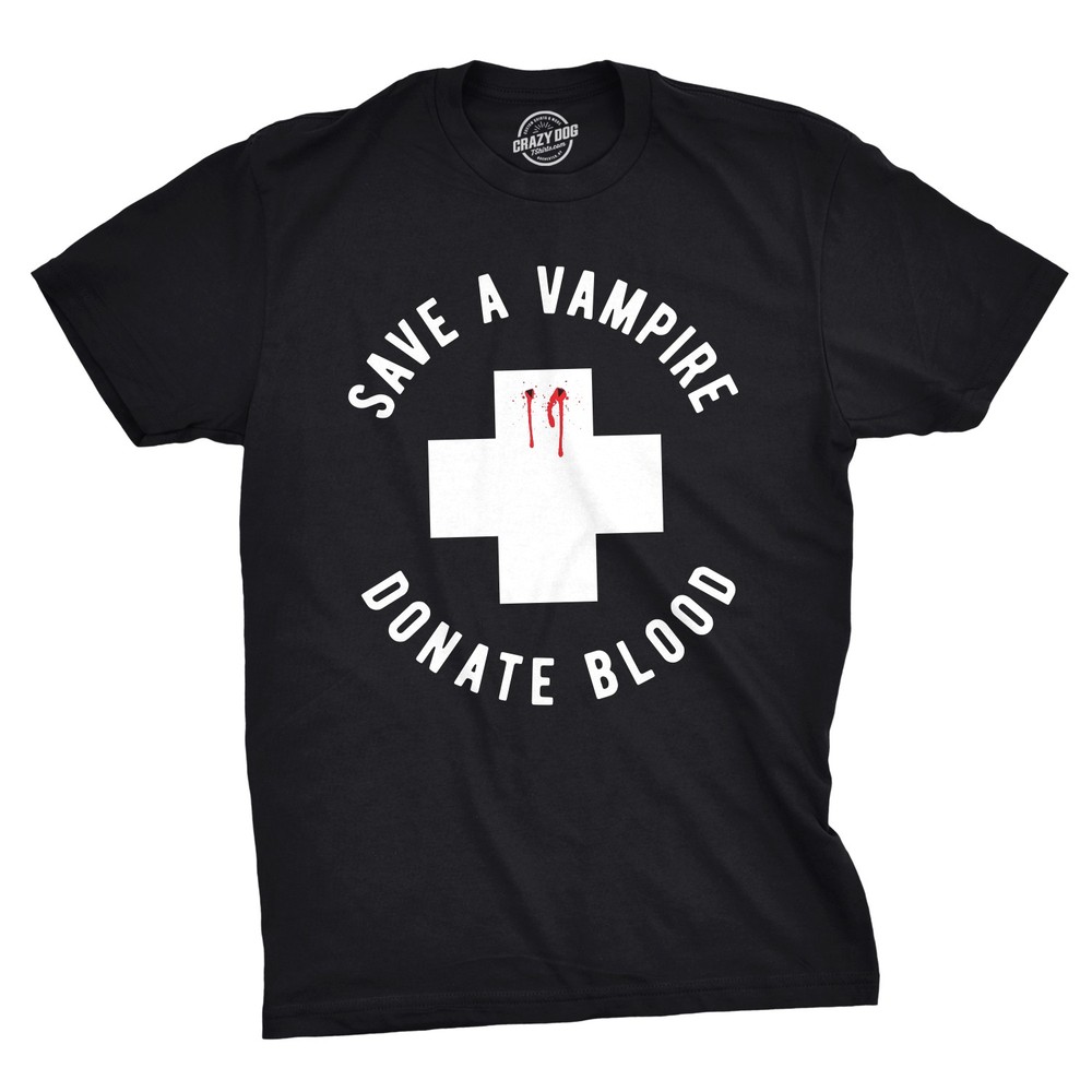 Mens Save A Vampire Donate Blood T Shirt Funny Sarcastic Halloween Night Tee for