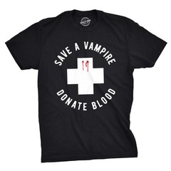 Mens Save A Vampire Donate Blood T Shirt Funny Sarcastic Halloween Night Tee for