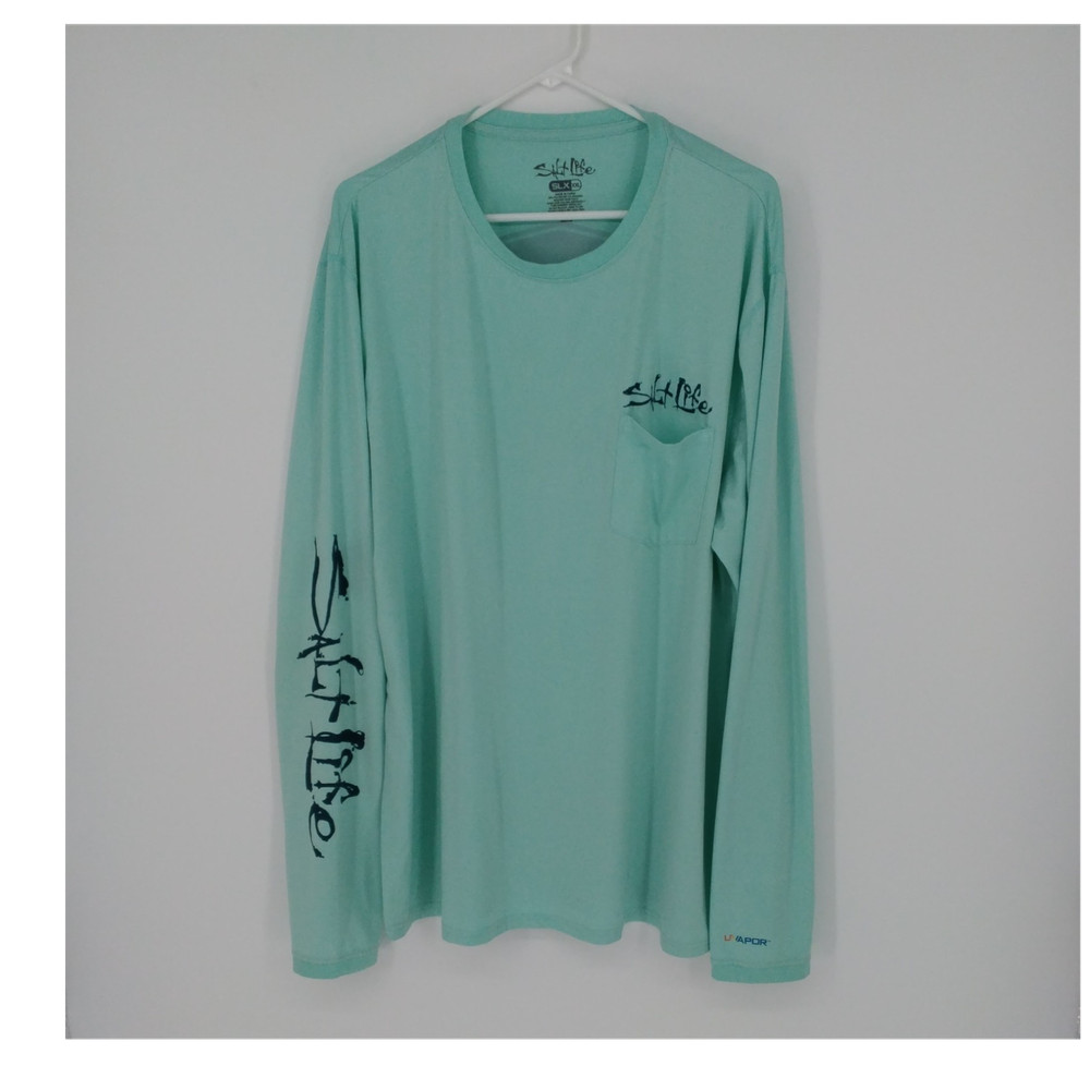Salt Life Men’s XXL Green Graphic Print Long Sleeve Pocket T-Shirt