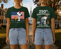 Snoopy 250th Anniversary T Shirt Front Back 1776 2026 America 4th Of July Tee