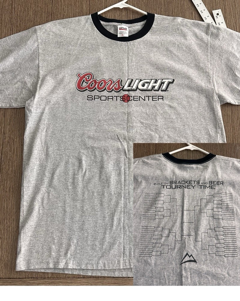 Vintage Sports Center X Coors Light Beer March Madness Ringer Tee Shirt XL USA
