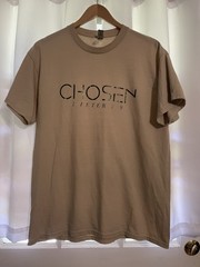 Chosen 1 Peter 2:9 Shirt Mens L Tan Christian Graphic Tee Gildan DryBlend