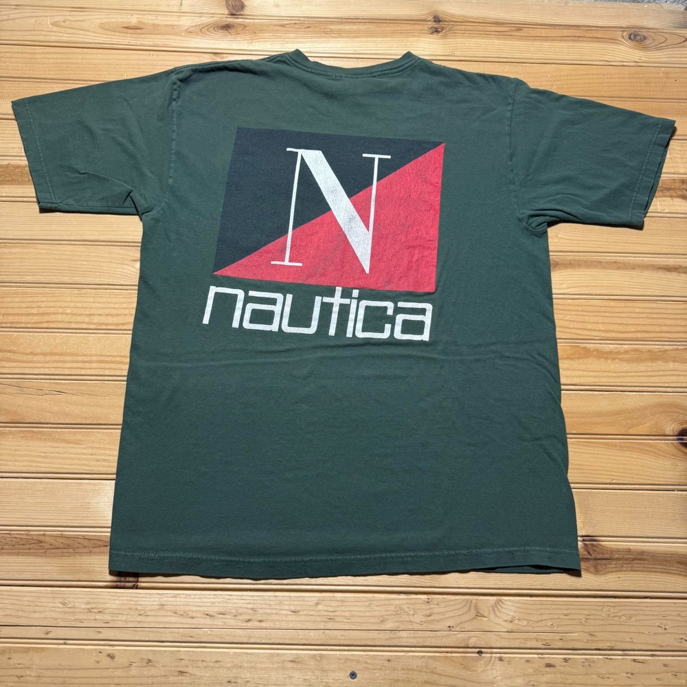 Vintage 90s Nautica Big Logo Streetwear Graphic Pocket T-Shirt USA Made Large