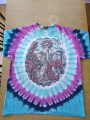 Grateful Dead Liquid Blue 1965 1995 TieDye T‑Shirt XXL Vintage Roses Skull
