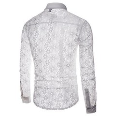 Men’s Hollow Out Lace Shirt Nightclub Stage Party Long sleeved Shirts Dress Tops