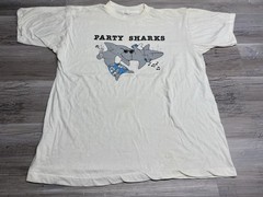 Vintage Party Sharks Cartoon T-Shirt 90s Beach Novelty Single Stitch XL