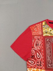 Maxi Milian Men T Shirt L Red Patchwork Front Pocket Short Sleeve Crew Neck