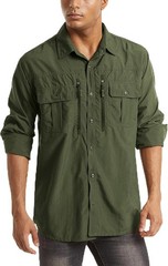 Mens Long Sleeve Cargo Shirt Sun Protection Outdoor Hiking Quick Dry Work Shirts