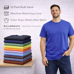12 Pack BILLIONHATS Plus Size Men Cotton T-Shirt Bulk Big Tall Short Sleeve