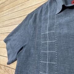 NEW STYLE Guayabera Shirt Men XL Gray Stitch Striped Cubano Beach Resort XL 50″