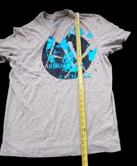 NWT Armani Exchange Heather Gray Blue Foil Graphic V Neck Logo Tee T Shirt Sz L