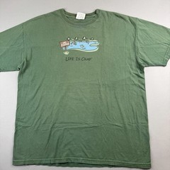 Life is Crap Mens XL T Shirt No Fishing Green Funny 100% Cotton