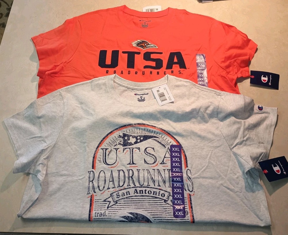 UTSA “ROADRUNNERS” – Men’s TWO (2) XXL T-Shirts by Champion – NEW w/Tags ⚾🏈