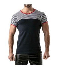 ”TOF PARIS” T-Shirt Half-Striped Cotton Jersay Casual Modern Style Red 22