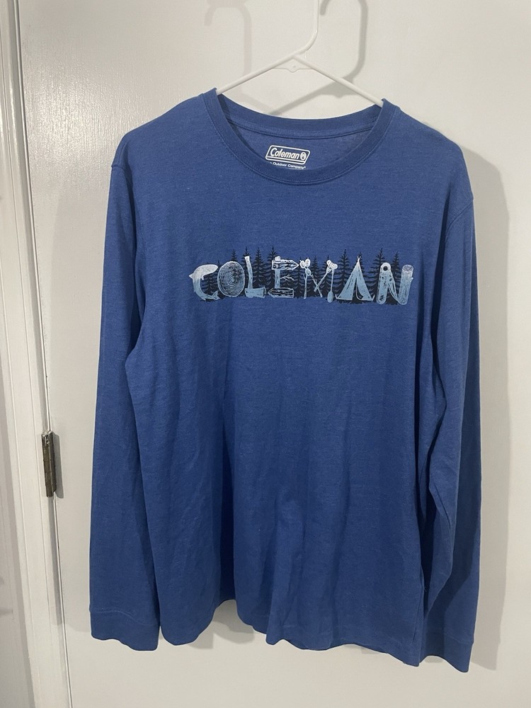Coleman Outdoors TShirt Size L Blue Long Sleeve Cotton Poly Blend Preowned Good