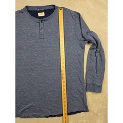 Marine Layer Henley Shirt Mens XL Blue Striped Long Sleeve Raw Hem Cotton Blend