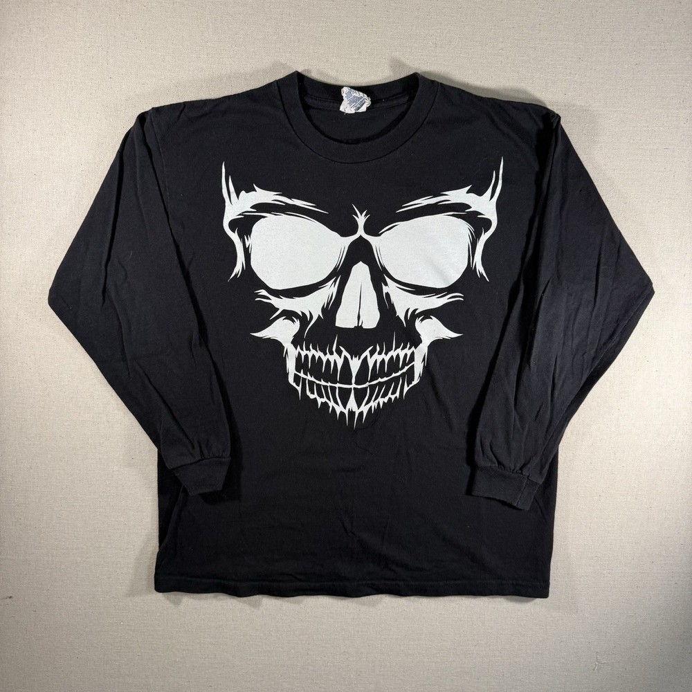 Delta Pro Weight Black Long Sleeve Skull Y2K Vintage Size XL 2000s