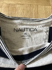 Nautica Men’s XL Gray Navy Striped Short Sleeve Crew Neck Pocket T-Shirt